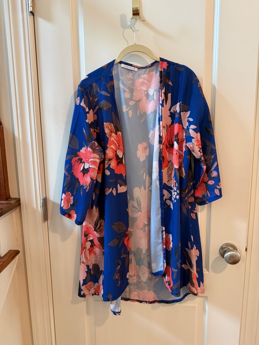ADREAMLY Floral Lightweight Open Cardigan - Blue & Pink & Orange Duster